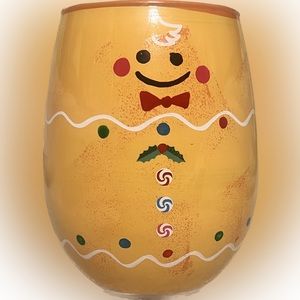 💥Gingerbread Man Stemless Jumbo Wine Glass Holiday Christmas Multicolor Decor